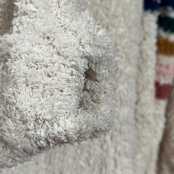 LOVE RICHE Varsity Striped Oversized Chunky Hooded Ballon Sleeve Cream Sweater - Picture 6 of 10